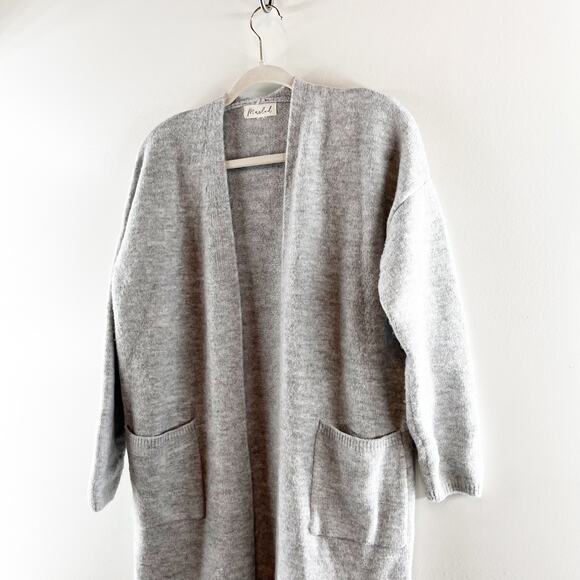 Marled Long Sleeve Open Duster Cardigan Sweater Gray Medium - Picture 7 of 9